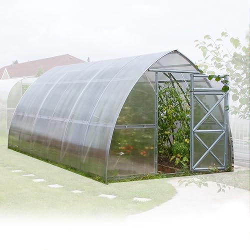 Grande serre de 4 x 3 m avec cadre en acier galvanisé, panneaux en polycarbonate de 4 mm, 2 portes et 2 fenêtres pour une utilisation universelle dans le jardin