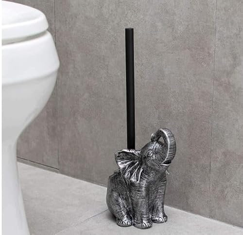 New Antique Silver Finish Ornate Elephant Toilet Brush Global Inspired Design Bathroom Decor