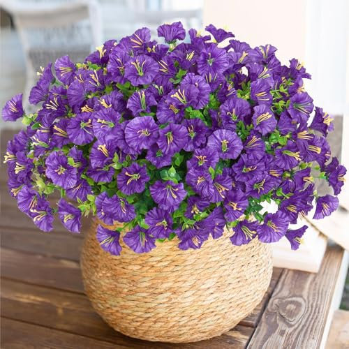 Weldomcor 10 Bündel Künstliche Blumen im Freien, Kunstblumen wie Echt UV Beständige Outdoor Wetterfest Künstliche Balkonpflanzen für Gräber Balkon Balkonkasten Veranda Hängende Garten (Lila)