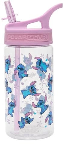 Stitch Kids Water Bottles with Straw - 400ml BPA-Free Kids Drinks Bottle with Carry Handle - School Water Bottle with Removable Straw