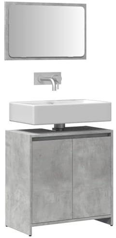 LAPOOH 2-TLG. Badmöbel-Set Betongrau Holzwerkstoff, Badezimmermöbel Set, Badezimmerschrank, Badschrank, Bathroom Furniture Sets, Bad Möbel Modern Set, Badmöbel - 856066