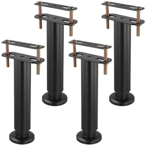 MAKTSAM 4 PCS 18-33 cm Black Adjustable Bed Support Legs, Metal Retractable Furniture Legs with Nuts, Bolts, Supplementary Plates for Cabinet, Sofa, Bed