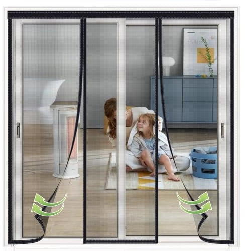 Rideau Porte Fenetre Cuisine 225x195cm Noir et Détachables Plein Cadre Maintient l'air frais à l'intérieur