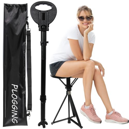 Chaise de Canne Portable Pliable, Canne de Marche légère avec siège, Canne de siège trépied Robuste pour Hommes et Femmes avec Sac de Voyage, Canne de Marche avec siège pour Personnes âgées, Adultes