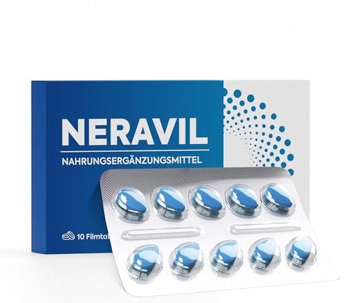 NERAVIL 10x Blaue hochdosierte Tabletten für Männer - Mit natürlichen Wirkstoffen - Hochwertige Qualität mit Ginseng, Guarana und Ashwagandha