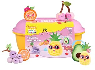 Jovi - Play&Fun Sweet Obstknete Set, 24 Tabletten à 15 gr | 3 Schablonen mit Ausschnitten und 3 Modellierwerkzeuge, Geschenke und Bastelarbeiten für Kinder ab 3 Jahren
