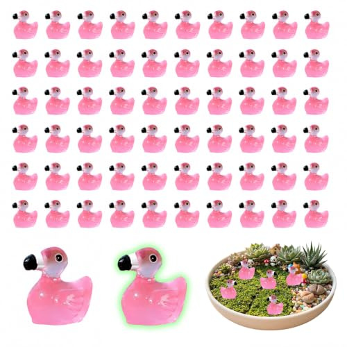 LDBKLGHJ Flamingo Deko Set Miniatur Figuren 60 Stück – Leuchtende Deko aus Harz – Rosa – 1,5 x 1,6 cm – Mini Flamingos für Garten, Aquarium, Puppenhaus, Torten oder Partydeko
