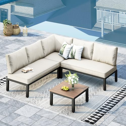 MFSTUDIO Gartenmöbel Set, Lounge Möbel Outdoor,Terassenmöbel mit Couchtisch | Metallgestell, Abnehmbare Kissen, Ergonomisch, Witterungsbeständig, Vielseitige Anordnung, Olefin-Bezug