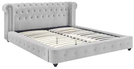 Vente-unique - Bett Chesterfield, 160 x 200 cm, Velours, Hellgrau – Tongerla