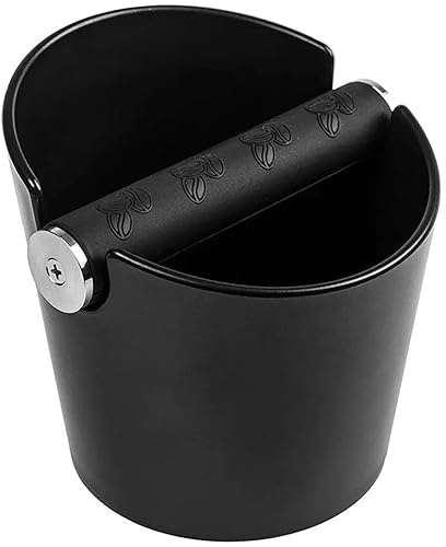 Coffee Knock Box for Espresso – 4.9-Inch Grounds Bin with Removable Metal Knock Bar, Shock-Absorbent, Non-Slip Base – Black Coffee Waste Container for Barista Use