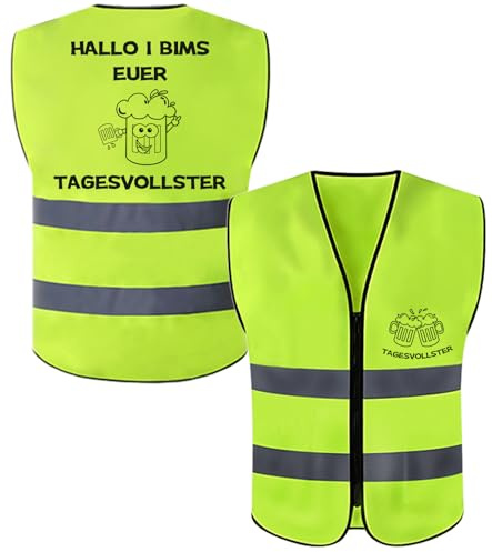 Warnweste Herren Festival Kostüm Tagesvollster JGA Karneval Malle Neon | Neon Grün, Polyester, Einheitsgröße, 113 g, Aufdruck Tagesvollster, Party Kostüm