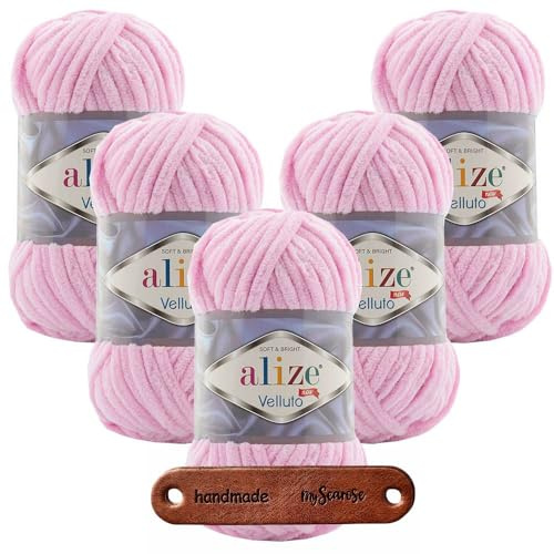 ALIZE 5 x 100g Velluto 31 Baby Pink Premium Wolle Chenillegarn kuschelweich Amigurumi Plüschtiere Bulky Babywolle Filzwolle Samtwolle mit mySearose Label