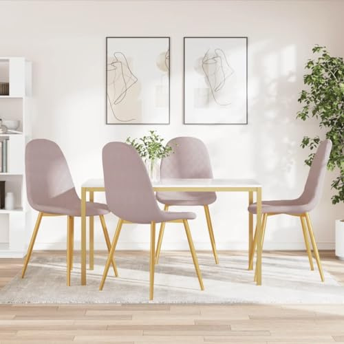 Hoopleep Esszimmerstühle, 4er Set, Rosa Samt, gepolstert, goldene Beine, modern, für Küche und Wohnzimmer, 45x53,5x83 cm