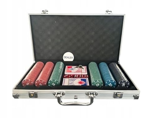 Girox klassisches Pokerkoffer Set 300 Chips - Aluminiumkoffer 38,7 x 23,5 x 6,5 cm - Pokerset mit 2 Kartendecks, 5 Würfeln, Dealer, Little Blind, Big Blind - gewichtete Pokerchips 10 g