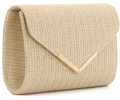 HomKuch Bolso de mano de paja para mujer, bolso de noche de verano, bolso de playa tejido para boda, vacaciones, fiesta