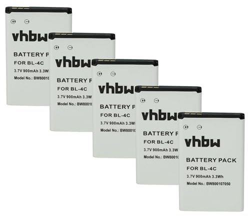 vhbw 5X Akku kompatibel mit Emporia Telme T200, Telme X200, Telme C150, Telme C140, Telme C151 Handy Smartphone Telefon (900 mAh, 3,7 V, Li-Ion)