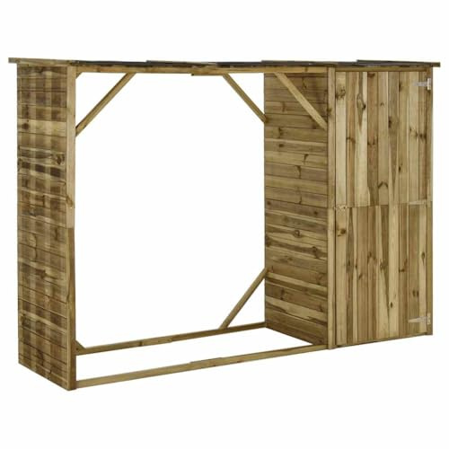 Abri de jardin, avec abri, en pin imprégné vert, 253 × 80 × 170 cm, résistant aux intempéries, avec espace de rangement pour outils et bois de chauffage, pour terrasse et cour