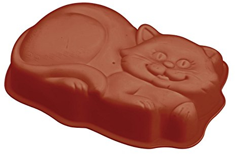 Happy flex Happyflex Katzenkuchenform, Fassungsvermögen 2,15 Liter, Silikon, rot, 32.5x19x6 cm