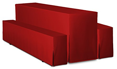 TexDeko® Hussen Bierzeltgarnitur 3-teiliges Set Premium Blickdicht strapazierfähig 2 Bierbankhusse 1 Biertischhusse 220x50cm für Festzeltgarnitur (Rot)