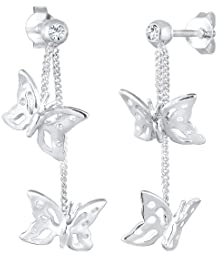 Elli Ohrringe Damen Ohrhänger Schmetterling Natur mit Kristallen in 925 Sterling Silber