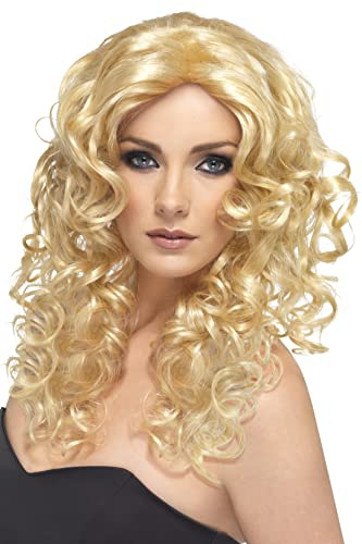 Smiffys Glamour Wig, Blonde Long, Curly, Ladies Glamour Wigs Fancy Dress, Adult Dress Up Wigs