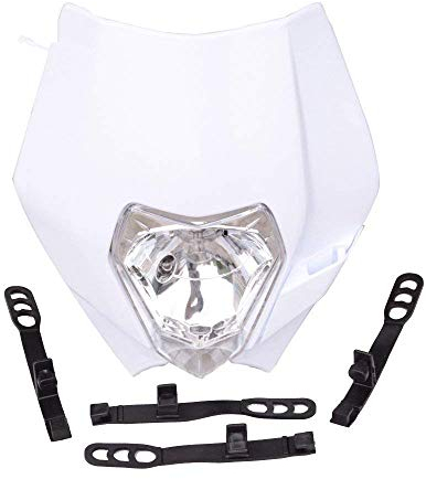 GOOFIT Weiß 12V 35W Scheinwerfer Frontscheinwerfer Lichtmaske mit Front Verkleidung Ersatz für Motorrad Dirtbike Pocketbike Motocross Supermoto Supermoto Schwarz dit Pocketbike