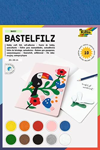 folia 520499 - Bastelfilz selbstklebend, 10 Blatt farbig sortiert, ca. 20 x 30 cm