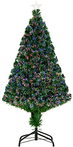 HOMCOM 4FT Pre-Lit Fibre Optic Artificial Christmas Tree Holiday Xmas Décor with Tree Topper Multi-Colour