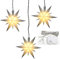 3er Set Weihnachtssterne aus Kunststoff in weiß, inkl. LED Beleuchtung und 6h Timer, für Batteriebetrieb, für Innen und Außen geeignet. Maße je Stern L/B/H: 13,5 x 5,5 x 12 cm.