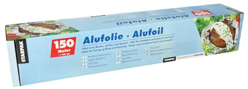 PAPSTAR Alufolie, Breite: 450 mm, Länge: 150 m, Großrolle Folienstärke: 15 My, Faltschachtel mit Spenderöffnung - 1 Stück (86910)