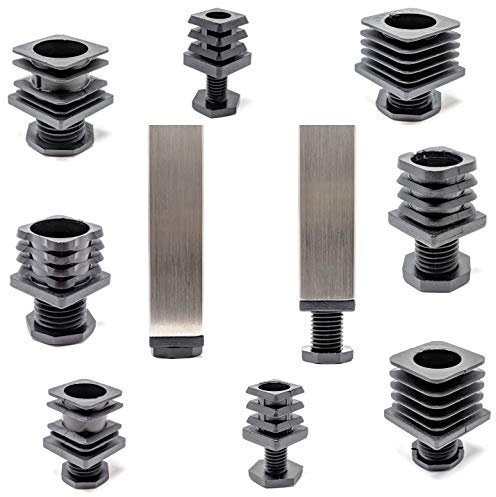 Lot de 24 pieds réglables en hauteur pour tubes carrés Noir 30 x 30 mm