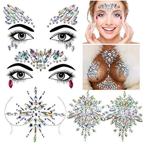 Konsait Gesicht Edelsteine 4 Set Gesichtstattoo Festival Glitzer Gesicht, Glitzersteine Gesicht Strass Aufkleber Gesicht Juwelen Kristalle Strasssteine Gesicht Aufkleber