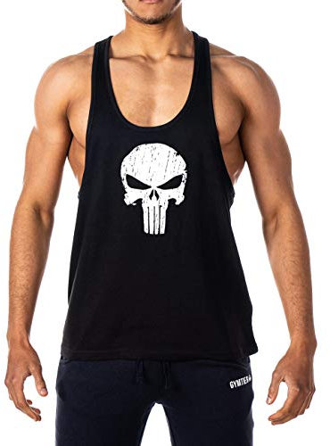 GYMTIER Punisher Stringer Bodybuilding Muskelweste für Herren, Tanktop, Schwarz