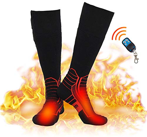 DR. WARM Beheizbare Socken Herren Damen, 7,4V 3000MAH Elektrische Wiederaufladbarem Batterie Socken, Winter-Baumwollsocken Fußwärmer (Schwarz/Rot, M)