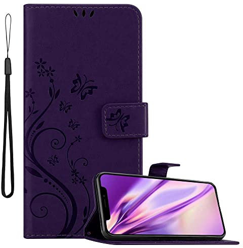 Cadorabo Hülle kompatibel mit Apple iPhone 11 PRO MAX Blumen Design aus Kunst Leder Flip Klappbare Magnetische [Standfunktion] [Kartenfächern] Cover Hülle für iPhone 11 PRO MAX Tasche in Lila