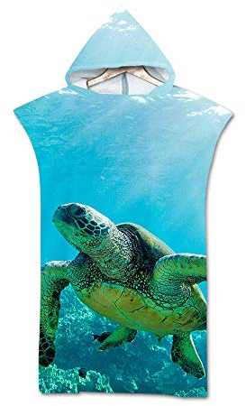 Chickw1 Surfen Wechseln Handtuch Poncho Mit Kapuze, Robe Bademantel Surfponcho Damen und Herren für Strand Pool See Wasserpark Schwimmen Schnorchel (75x110cm,Meeresschildkröte)