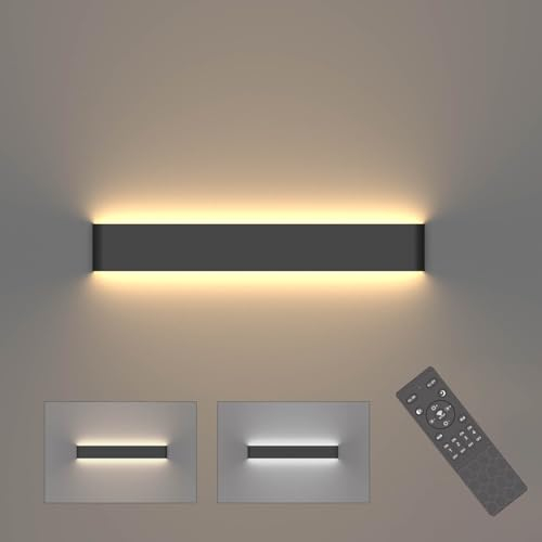 Klighten LED Wandleuchte Dimmbar Innen mit Fernbedienung, Up Down Wandlampe Modern, Für Wohnzimmer Schlafzimmer Badezimmer, 800-2000 Lumen, 3000K-6000K, 20W, 61cm, Schwarz