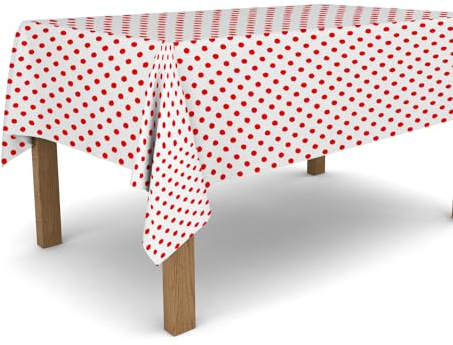 Banzaii Tischdecke aus Wachstuch, schmutzabweisend, Sonnen- und wetterfest, leicht auf die gewünschte Größe zuzuschneiden - Rote Punkte 140 x 200 cm