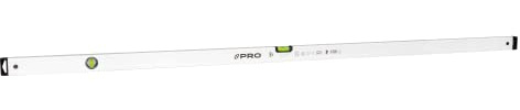 PRO600 Niveau À Bulle 180cm avec pente de 2% - Profil Ergonomique et ERS+ (Easy Reading System) Niveau a Bulle précis avec embouts Antichocs - Couleur Blanche