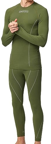 Snocks Thermounterwäsche Herren - Atmungsaktives und warmes Material, Perfekte Passform, Ideal für Verschiedene Sportarten - Skiunterwäsche, Funktionsunterwäsche - Gr. XL - Farbe Olivine