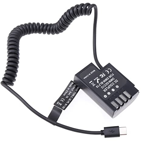 FOTGA USB-C Type-C to Full Decoded DMW-BLF19 Dummy Battery DMW-DCC12 Coupler Power Adapter Spring Cable for Panasonic GH3 GH4 GH5 GH5s Camera