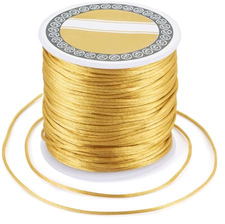 PandaHall Cordon en nylon satiné de 1 mm pour nœud chinois, fil en nylon pour loisirs créatifs, fabrication de bijoux, décoration (doré doré)