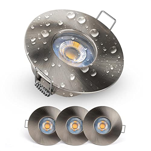 EMOS LED Einbaustrahler 230V 5W, 370lm | Einbaustrahler wasserdicht IP44 für Außen und Innen | LED Spots Deckenleuchte 3000K warmweiß, Set mit 3 Stück Deckenspots LED rund, Farbe Weiß