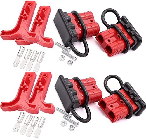 RUNCCI-YUN 4pcs Connettore di batteria 50A 600 V Batteria a Connessione Rapida 50A per Auto, Rimorchio, Caravan, Nave, Furgone, Modalità, Modi Moto, Winch Trailer Verricello(rosso)