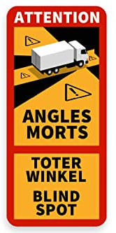 reflecto Hinweisschild ‚Angles Morts‘ | 5 Anbringungsarten zur Auswahl | mit LKW oder Bus-Motiv | Aufkleber, magnetisch, Saugnäpfe | mit Toter Winkel Blind Spot Schriftzug (Blind Spot, LKW, Aufkleber)