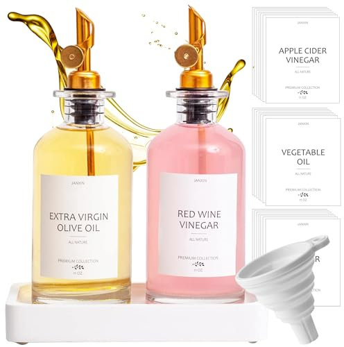 Janxin 2 pcs 330ML y Vinagrera Antigoteo para Botellas de Cristal, Juego de Botellas de Aceite de Vidrio, Organizador de Cocina (Oro)