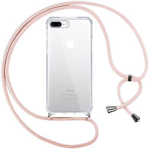 Pnakqil Cover per iPhone 8 Plus/iPhone 7 Plus con Cordino, Trasparente Custodia con Laccio Tracolla Cellulare Girocollo Collana Protettiva per iPhone 8 Plus 5.5, Rosa