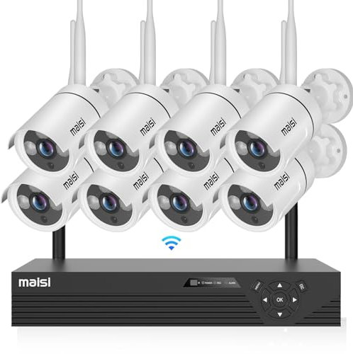 maisi 8 Channel Wireless Security Camera System, 2K 8CH NVR CCTV Systems, 8x 3MP Outdoor Waterproof WiFi IP Camera (Mic, Night Vision, Email/APP Alert, Motion Detection, NO Hard Drive)