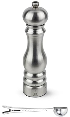 Peugeot Paris Chef u'Select Moulin à poivre en acier inoxydable – Avec cuillère à épices/clip pour sac (22,9 cm, moulin à poivre)