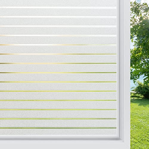 rabbitgoo Fensterfolie Streifen Sichtschutzfolie Fenster Selbstklebend Milchglasfolie Sichtschutz gestreifte Folie für Büro Anti-UV 75 x 200 cm